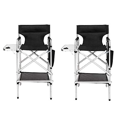 Mefeir 2 PCS 31  Tall Upgraded Director Makeup Artist Chair Bar Height, Aluminum Frame Supports 300 lbs, Folding Portable with Side Table Storage Bag Black,33.8  L x 19.2  W x 45.6  H