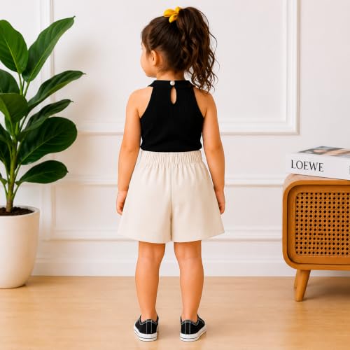 Image of RIYANSHI Girls Sleeveless Ribbed Top & Button Skirt Set