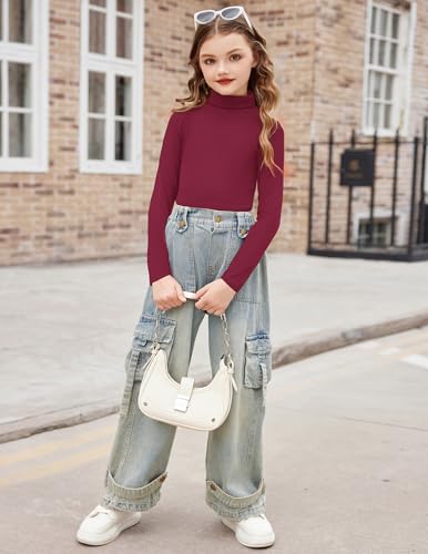 Image of Arshiner Girls Turtleneck Sweater Kids Casual Long Sleeve Knit Pullover Tops