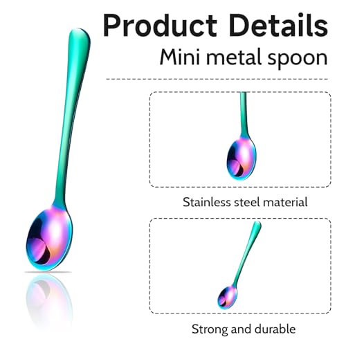 GlamRays 8 Stück Tiny Edelstahl Löffel für Gewürzgläser, Mini Größe 7,5CM, Cute Small Edelstahl Gewürz Löffel für Gewürze, Salz, Fun Little Scoops(Bunt)