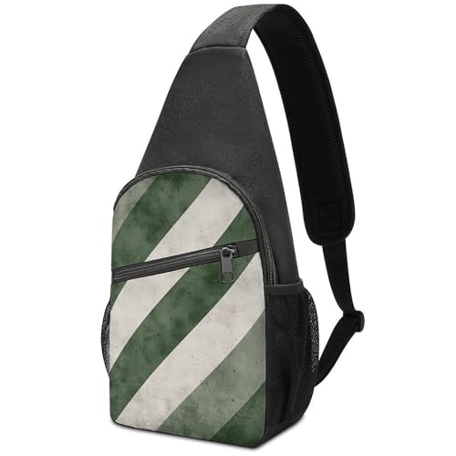 Sling Bag para Hombre y Mujer Verde con Rayas Diagonales