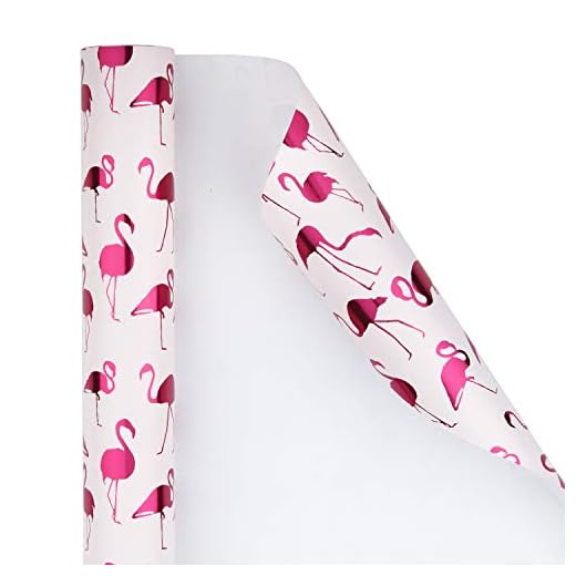 WRAPAHOLIC Wrapping Paper Roll - Pink with Fuschia Foil Flamingo for Wedding, Birthday, Holiday, Baby Shower Wrap - 30 inch x 16.5 feet