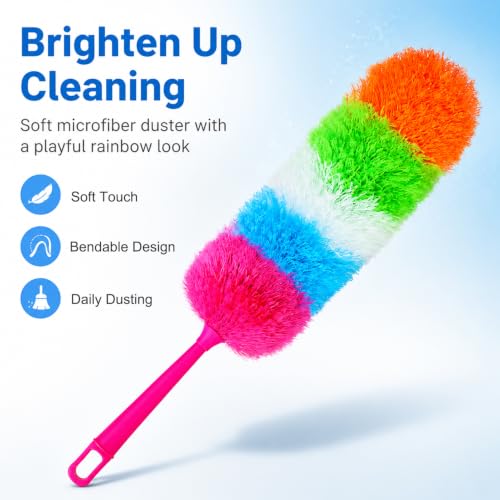 Image of 20-Inch Microfiber Hand Duster, Car Interior Detailing Duster, Rainbow Feather Duster for Car, Home, Office Cleaning