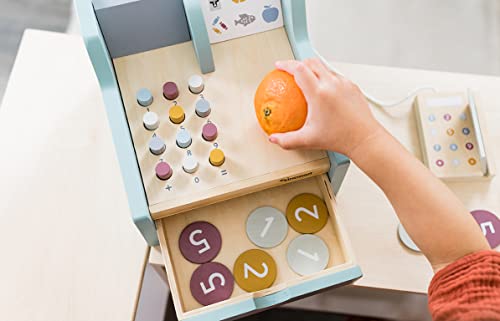 Foto von Kindsgut Spielkasse aus Holz für Kinder, Kaufladen Zubehör in dezenten Farben und schlichtem Design, inklusive Kartenlesegerät und Spielgeld, hochwertige Qualität