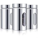 Mimorou 3 Pcs Stainless Steel Canister Set with Glass Windows Visible Storage Jars Silver Kitchen Canister Set for Pasta Flour Oat Sugar Container, Kitchen Tools, Housewarming Gifts(32 oz)
