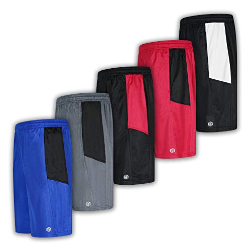 Men's Premium Moisture Wicking Active Athletic Performance Shorts with Pockets - 5 Pack