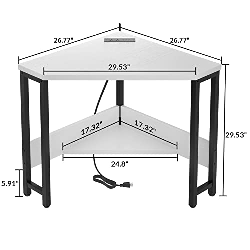 Armocity Corner Desk Small Desk With Outlets Corner Table For Small Space, Corner Computer Desk With Usb Ports Triangle Desk With Storage For Home Office, Workstation, Living Room, Bedroom, White #TOP2