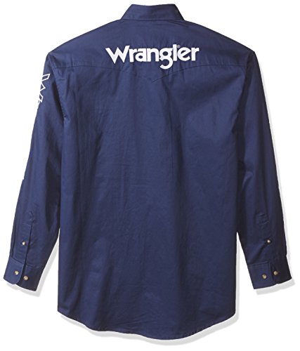 Wrangler Men's Western Logo Long Sleeve Snap Front Shirt, Navy, M