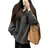 [MilaCorinna] レディース トップス プルオーバー セーター ウール ニット Vネック ロング 無地 柔らかい 楽ちん おしゃれ 優しい 上品 カジュアル ビッグシルエット スリムフィット オフィス 通勤 通学 春 秋 冬