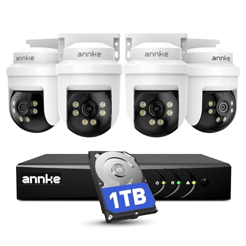 Image of ANNKE 5MP Wired Outdoor Security Camera with Night Vision, One-Way Audio, 8CH 3K Lite DVR and 4 x 5MP PT Cameras, 350 pan and 90 tilt, Human&Vehicle Detection, IP65, 1TB HDD for 24 /7 Recording