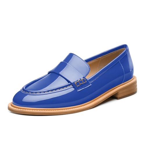 Image of JUSTDANNI Loafers for Women Slip On Shoes with Round Toe 1.2-Inch Low Chunky Block Heel Patent Comfortable Casual Dress Pump Shoes for Wedding Party Work Shopping Dating