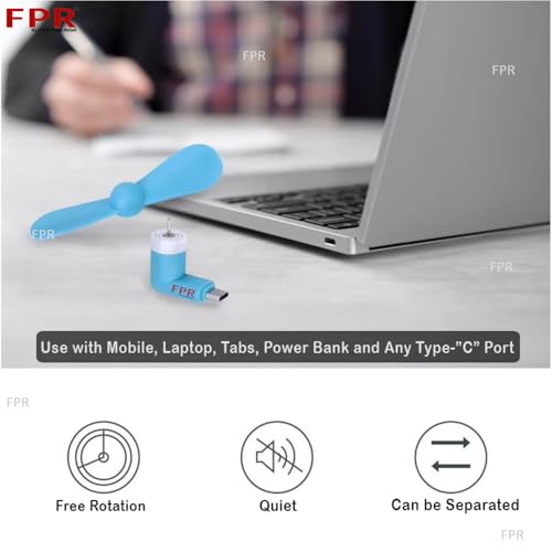 Image of FPR Mini USB Type-C Mobile Fan Portable Fan Any Android Smartphone and Typ-C Output Port for Kids, Adults, Kitchen, Travle, Indoor & Outdoor Use (1Pc, Color May Vary)