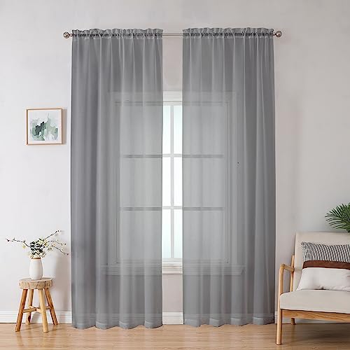Image of OWENIE Grey Sheer Curtains, Sheer Curtains 78 inches Long 2 Panels Set, Rod Pocket Voile Fimly Gray Drapes for Living Room /Bedroom, 2pcs, Each 42 inch W x 78 inch L
