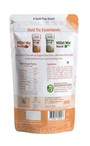 Image of Nutriefoods Millet Mix Munch Snack, 100% Roasted Millets, Guilt Free, Nutritious Munch (Chatpata Jowar (Pack of 2), 200gm)