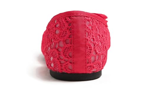 Image of FEVERSOLE Round Toe Lace Ballet Crochet Flats Women's Comfy Breathable Shoes