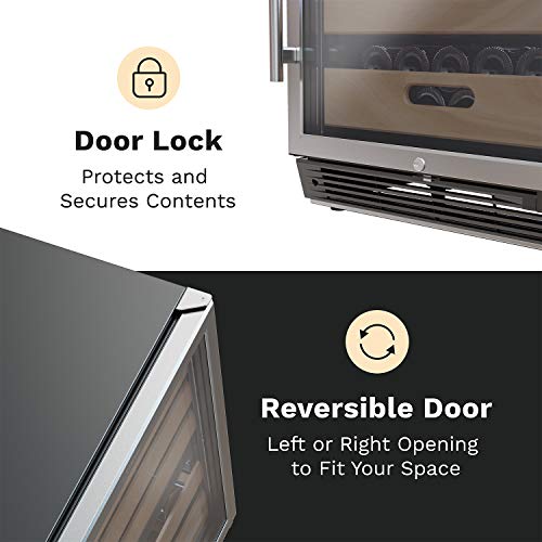 hOmeLabs 43 Bottles High-End Wine Cooler - Free Standing Dual-Zone Mini Fridge and Chiller for Wines with Temperature Control Panel, Stainless Steel Reversible Door Swing and Removable Wood Shelves