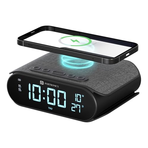 Portronics VoltClock 15W Wireless Charger for All Compatible Wireless Charging Smartphones, Digital Clock, 2 Alarm Setting with Snooze Button, Room...