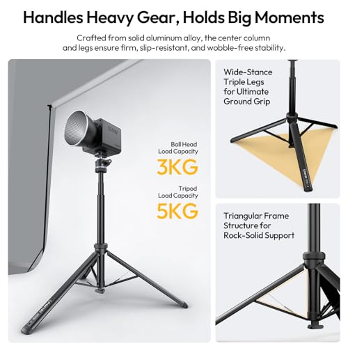Image of ULANZI MT93 Universal 1 /4 inch Light Stand Camera Tripod w Auto-Open w UKA Quick-Release, 63 inch Portable Adjustable Ball Head Tripod for Cameras /Video Light /Phone /Outdoor Photo, Up Load 6.61lb, w Bag