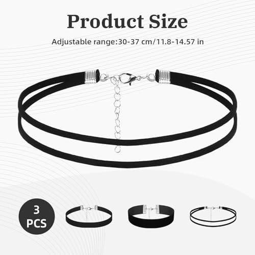 Schwarze Choker Kette Damen Set, 3-teiliges Samtband Schwarz Collar Halskette, Verstellbare Halsband Damen, Halsreif für Frauen, Klassische Gothic Tattoo Kette 90er für Halloween Cosplay und Party