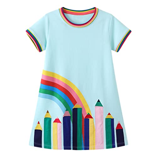 Girls Cotton Dresses Toddler Summer Dresses Adorable Clothes For Girl Summer Day Lovely Tutu Dresses For Baby Girl Stylish Casual Dress For Baby Kids 3T(Rainbow204, 3T) #TOP13