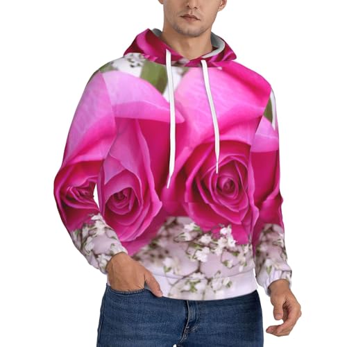 Sweat à capuche en polaire pour hommes avec imprimé rose rose style décontracté