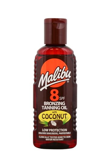 Malibu Sun SPF 8 Bronzing Tanning Oil, Water Resistant, Tropical Coconut Fragrance, 100ml
