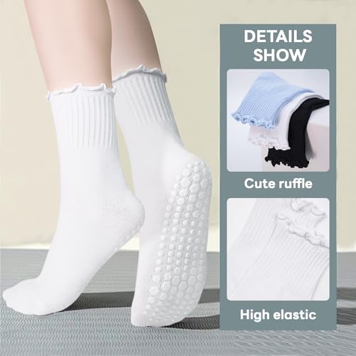 SkiBeaut Pilates Grips Socks- Yoga Women Non Slip Grippers Anti Skid Sticky Hospital Socks for Senior, 3 Pairs, US Size 5-92