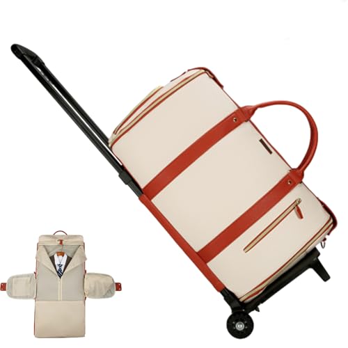 Styleushaven Foldable Travel Bag, Styleushaven Foldable Travel Bag 2.0, 2 In 1 Large Capacity Foldable Garment, Multifunctional Pu Leather Duffel Bag with Toiletry Pocke (Beige (Roller Edition))