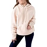 Jean Lemond The Cozy Hands Womens Fleece Hoodie. A Snug Fuzzy Sweatshirt With Warm Thumb Hole In Cream. (Large)