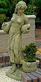 Tiefe: 61 cm Casa Padrino Jugendstil Wasserspeier Skulptur Frau mit Krügen und dekorativem Blumentopf Grün/Beige 63 x 61 x H. 140 cm - Gartendeko Statue Steinfigur