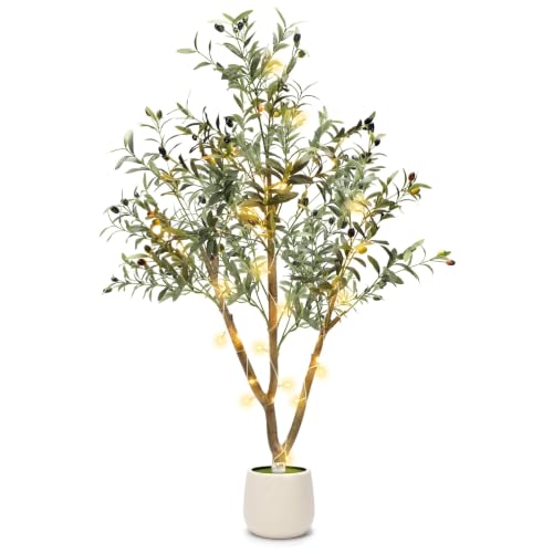 5FT Olive Trees Artificial Indoor with Lights, Realistic Faux Olive Plant - image 9