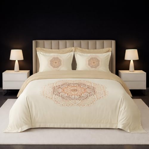Image of LANE LINEN 100% Cotton Printed King Size Bedsheet - Beige Design