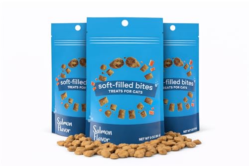 Salmon Cat Treats Crunchy Soft Filled Bites - Healthy Training Treats Indoor Cats Kittens Senior - Low Calorie Cat Snacks Food Topper No Artificial Flavors Wheat Soy Free All Breeds Made in USA 9 oz