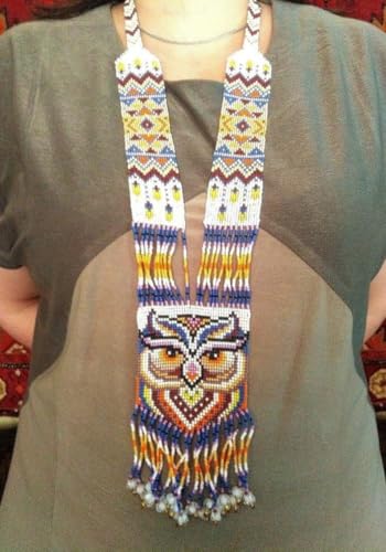 Collier hibou ukrainien en perles de rocaille, plastron Gerdan traditionnel