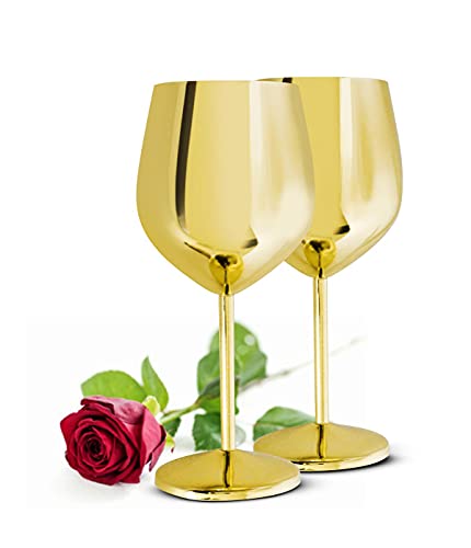Sendez 2er Set Weingläser aus Edelstahl Gold 510ml stilvoll modern robust...
