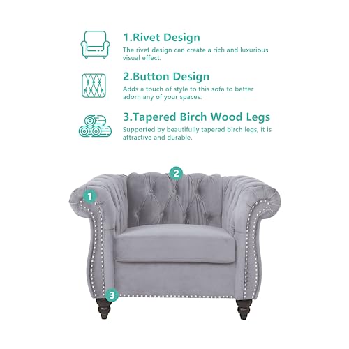 Image of QHITTY 2 Piece Living Room Set, Sectional Chesterfield Sofa Chair Contemporary Upholstered Velvet Loveseat Couch Sets for Living Room, Bedroom, Office