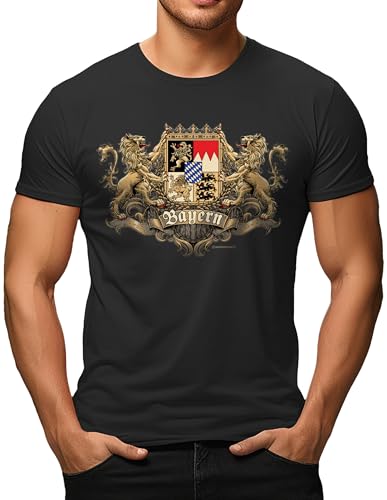 RAHMENLOS Original Herren Trachten T-Shirt für den echten Bayern Fan: Ritterwappen Bayern