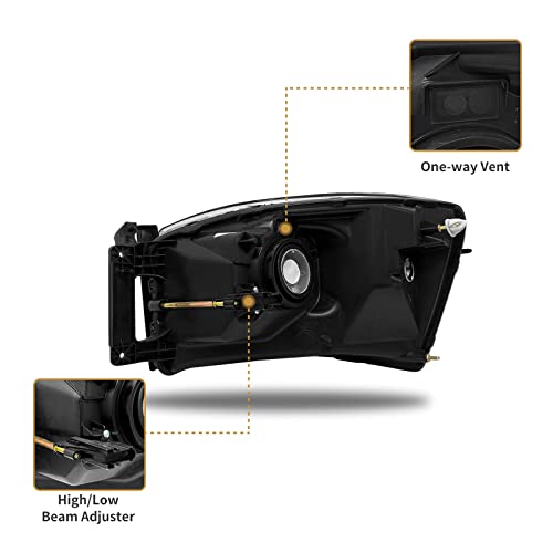 As Headlight Assembly Compatible With 2006 2007 2008 Dodge Ram 1500/2006-2009 Dodge Ram 2500 3500 Chrome Housing Amber Reflector Driver Passenger Side #TOP2
