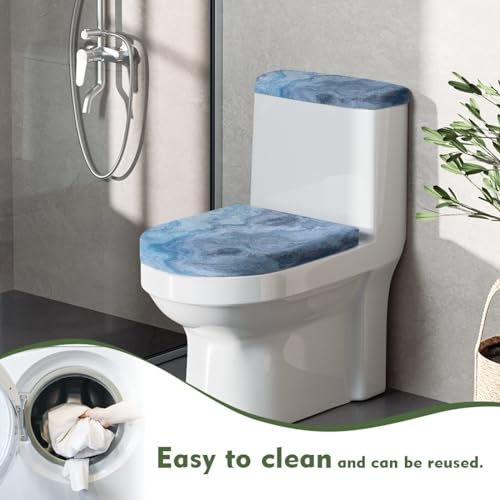 KUIFORTI Blue Marble Toilet Lid Cover and Toilet Tank Cover 2 Pcs Stretch Comfortable Fits Most Tanks & Lids