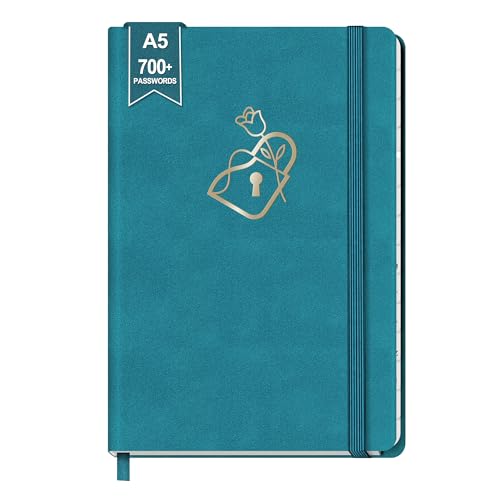 BIROYAL Passwort Buch Deutsch - 21,5 x 14,5 cm Passwortbuch mit Register A-Z - Hardcover Notizbuch mit Register A5 für Websites, Benutzernamen und Passwörtern - Passwörter Buch für das Home Office