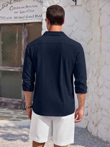 Image of Zombom Men's Cotton Blend Shirt with Full Sleeves Solid Pattern Cuban Collar Neck Line Regular Fit and Standard Length | Solid Shirt for Man Cotton | Shirts for Mans