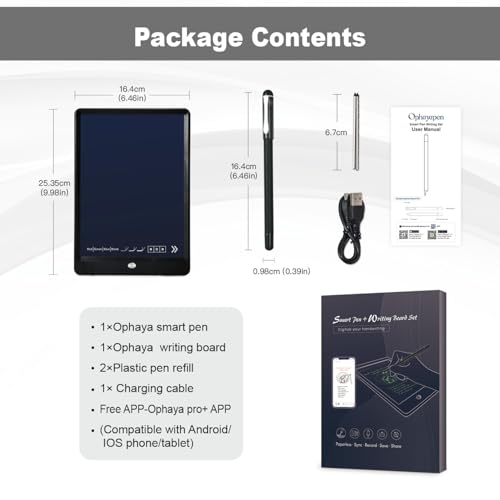 Ophayapen Digital Smart Pen and Writing Board Set, Real-time Sync for Digitizing, Convert to Text,Storing, and Sharing Your Notes, Compatible with Smartphone (Android and iOS)