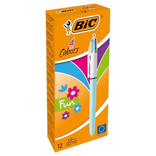 BIC 887777 4 colores Fun bolígrafos Retráctiles punta media (1,0 mm) – Celeste Pastel, Caja de 12 unidades