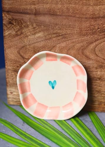 Image of WEAVING HOMES Striped Handmade Dessert Plate, Size: 11 cm Microwave & Dishwahsher Safe (Set of 1)