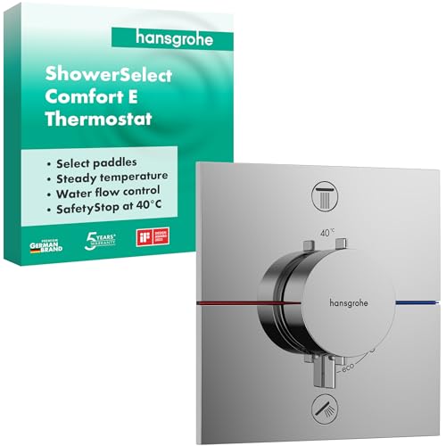 hansgrohe ShowerSelect Comfort E - Thermostat Unterputz, Armatur mit Sicherheitssperre (SafetyStop) bei 40° C, eckiges Thermostat, Mischbatterie für 2 Verbraucher, Chrom