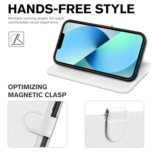Image of TUCCH Case Wallet for iPhone 13 (6.1 inch) 2021, RFID Blocking Folio, White | 3 Card Holders, Kickstand, PU Leather, Magnetic Closure, Shockproof TPU Shell, Protective Flip Cover