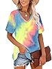 MOLERANI Women T Shirts Short Sleeve V Neck Summer Tops Casual Loose Tee Dyed Pink Yellow Size 18-20 #1