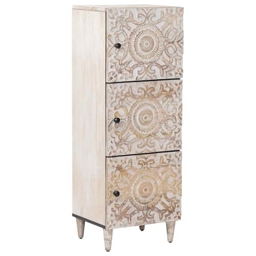 Teenpull Armario alto con estante de madera maciza de mango blanco, 40 x 33,5 x 110 cm, con 3 puertas giratorias y 3 compartimentos para salón, almacenamiento y almacenamiento