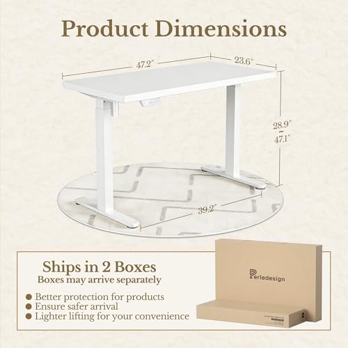 Image of ErGear Electric Standing Desk, 48 Inch Adjustable Height Sit Stand Up Desk with 1.18 inch Thickness Whole-Piece Desktop, Computer Office Desk for Home Office, White