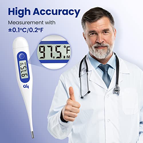 Femometer Thermometer for Adults and Kids, Digital Thermometer with Fever Alert, Memory Recall, C/F Switchable, for Oral, Rectal or Under Arm Use, Klein Blue - Thumbnail 4